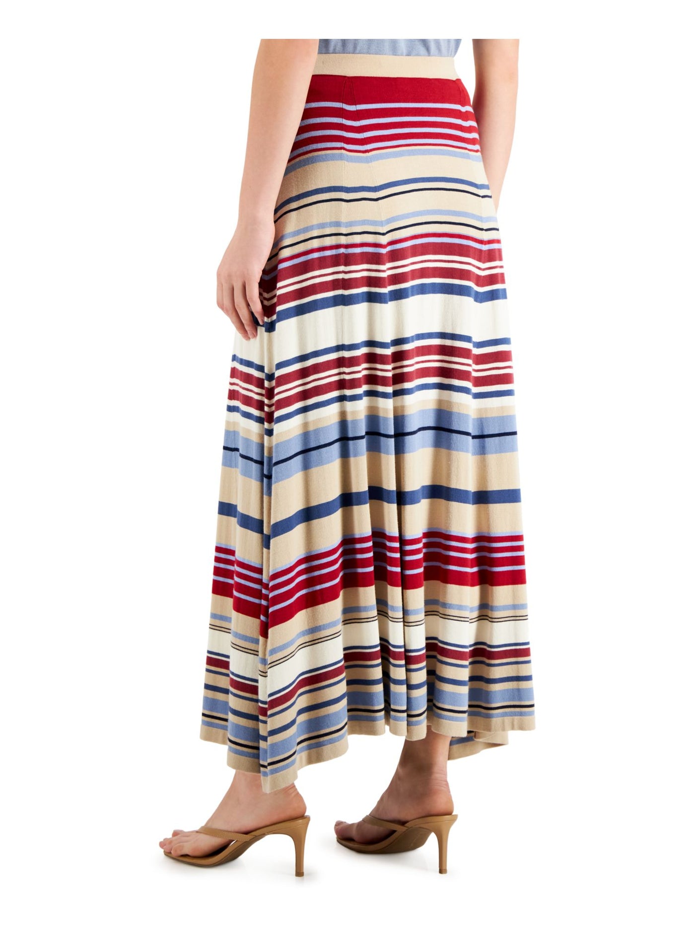 WEEKEND MAX MARA Womens Beige Knit Striped Tea-Length A-Line Skirt L