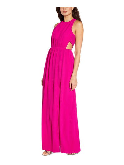 AIDAN AIDAN MATTOX Womens Pink Zippered Cut Out Pleated Lined Slitted Sleeveless Round Neck Full-Length Evening Gown Dress 12