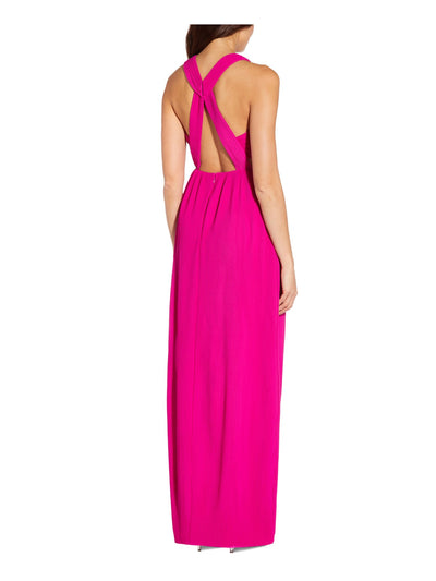 AIDAN AIDAN MATTOX Womens Pink Zippered Cut Out Pleated Lined Slitted Sleeveless Round Neck Full-Length Evening Gown Dress 12