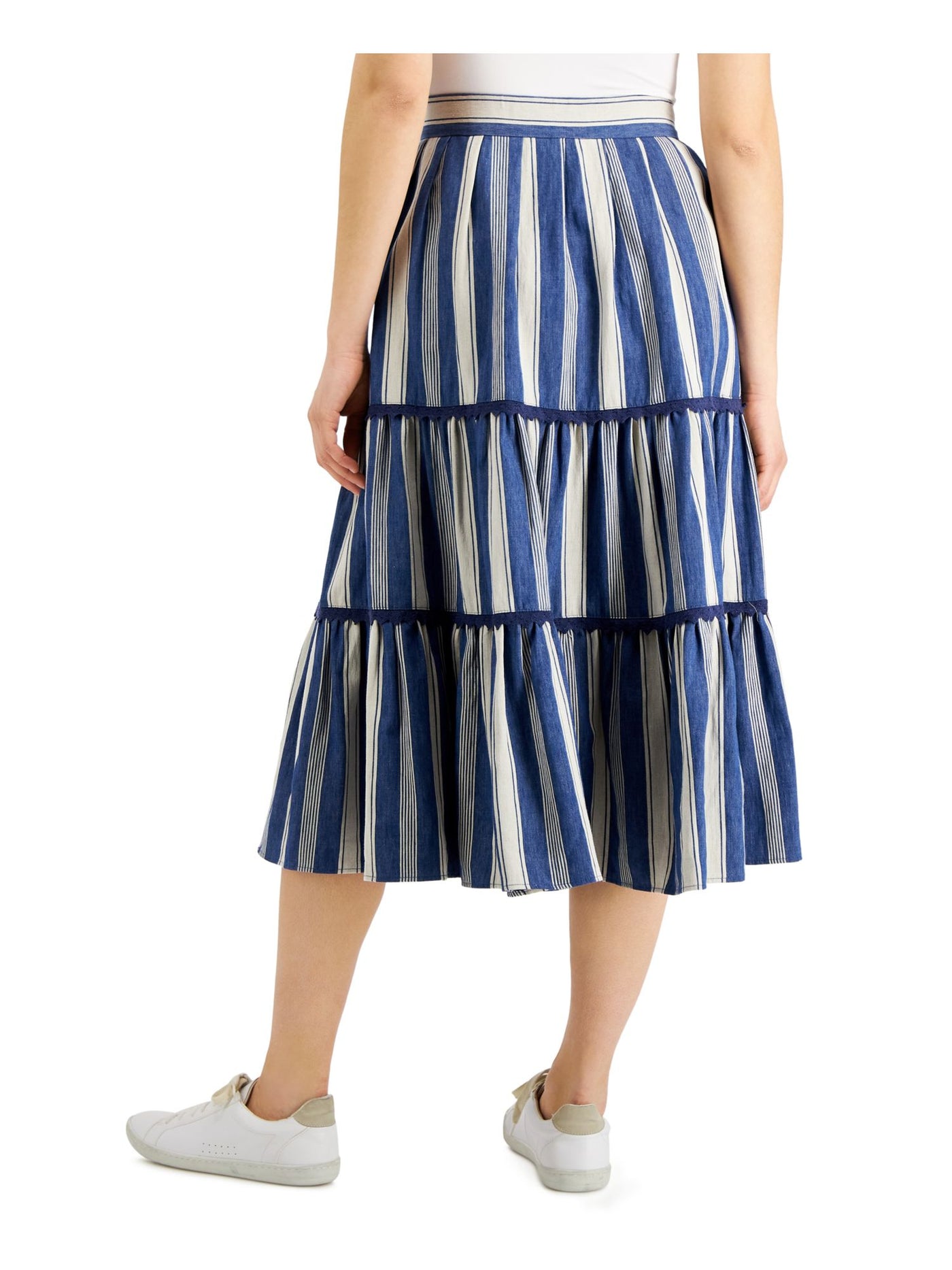 WEEKEND MAX MARA Womens Navy Pocketed Zippered Unlined Lace Striped Midi A-Line Skirt 12