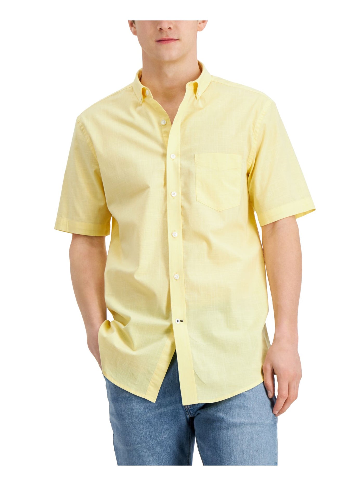 CLUBROOM Mens Yellow Classic Fit Button Down Stretch Casual Shirt S