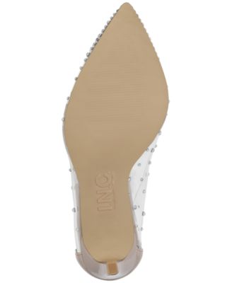 INC Womens Gold Transparent Rhinestone Padded Katey Pointed Toe Stiletto Slip On Dress Pumps Shoes M