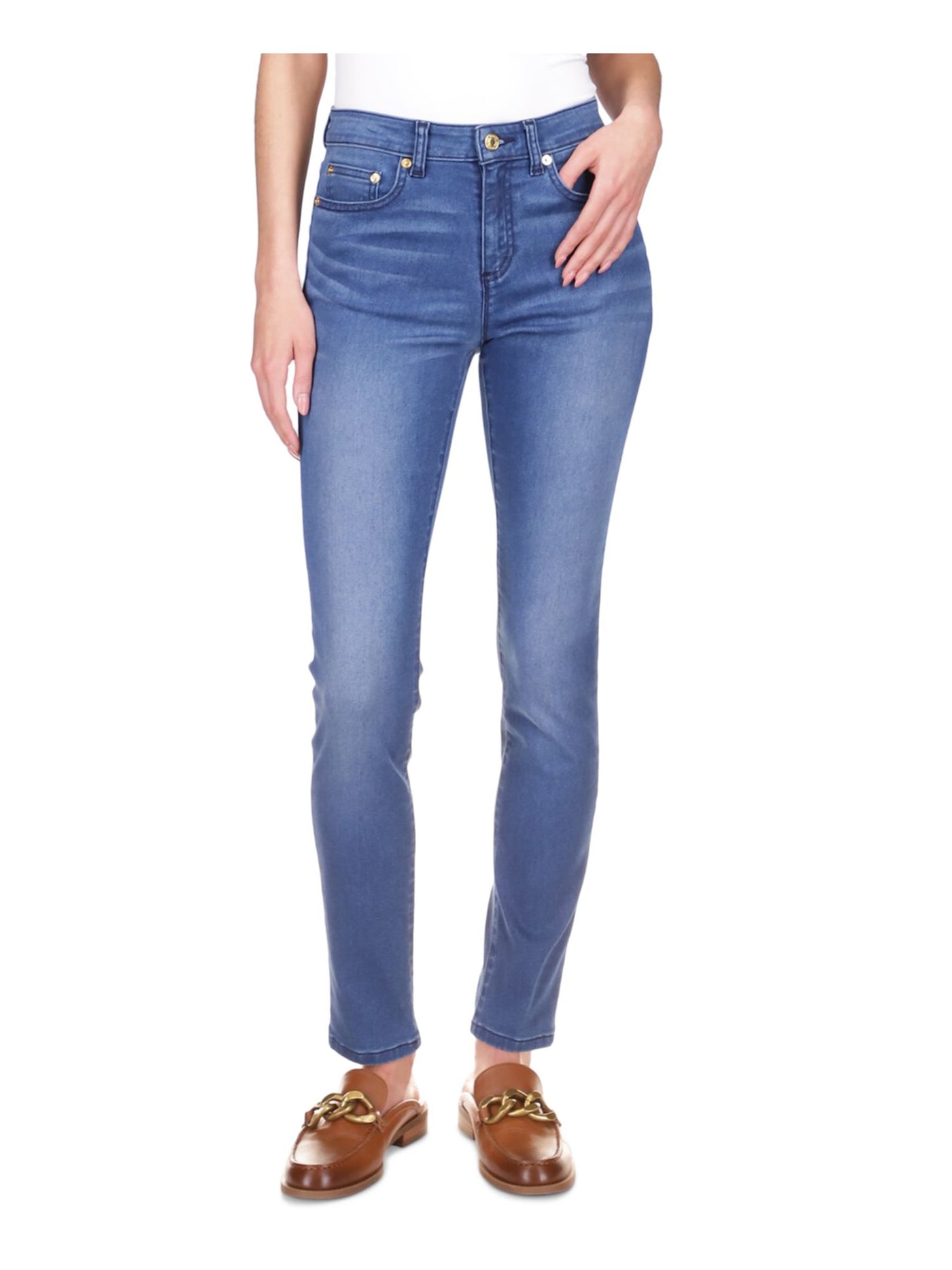 MICHAEL KORS Womens Blue Stretch Zippered Pocketed Skinny High Waist Jeans 14