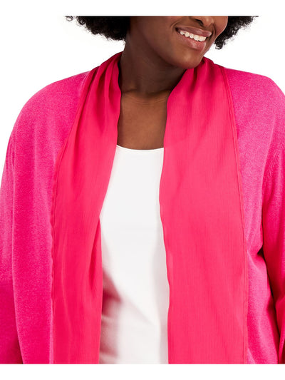 KASPER Womens Pink Open Front Textured Sheer Long Sleeve Pocketed Sheer Jacket Plus 2X