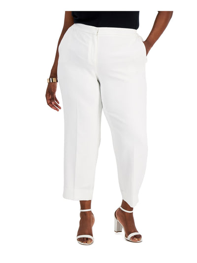 KASPER Womens White Zippered Pocketed Textured Elastic Sides Split Hem Cropped Pants Plus 18W