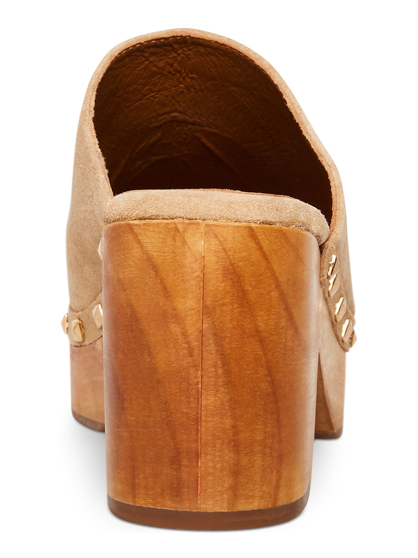 STEVE MADDEN Womens Bone Beige 1.5 Wood Platform Studded Padded Brooklyn Round Toe Block Heel Slip On Leather Clogs Shoes 9 M