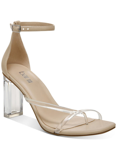 BAR III Womens Beige Asymmetrical Transparent Ankle Strap Cushioned Blakke Round Toe Block Heel Buckle Heeled Sandal 10 M