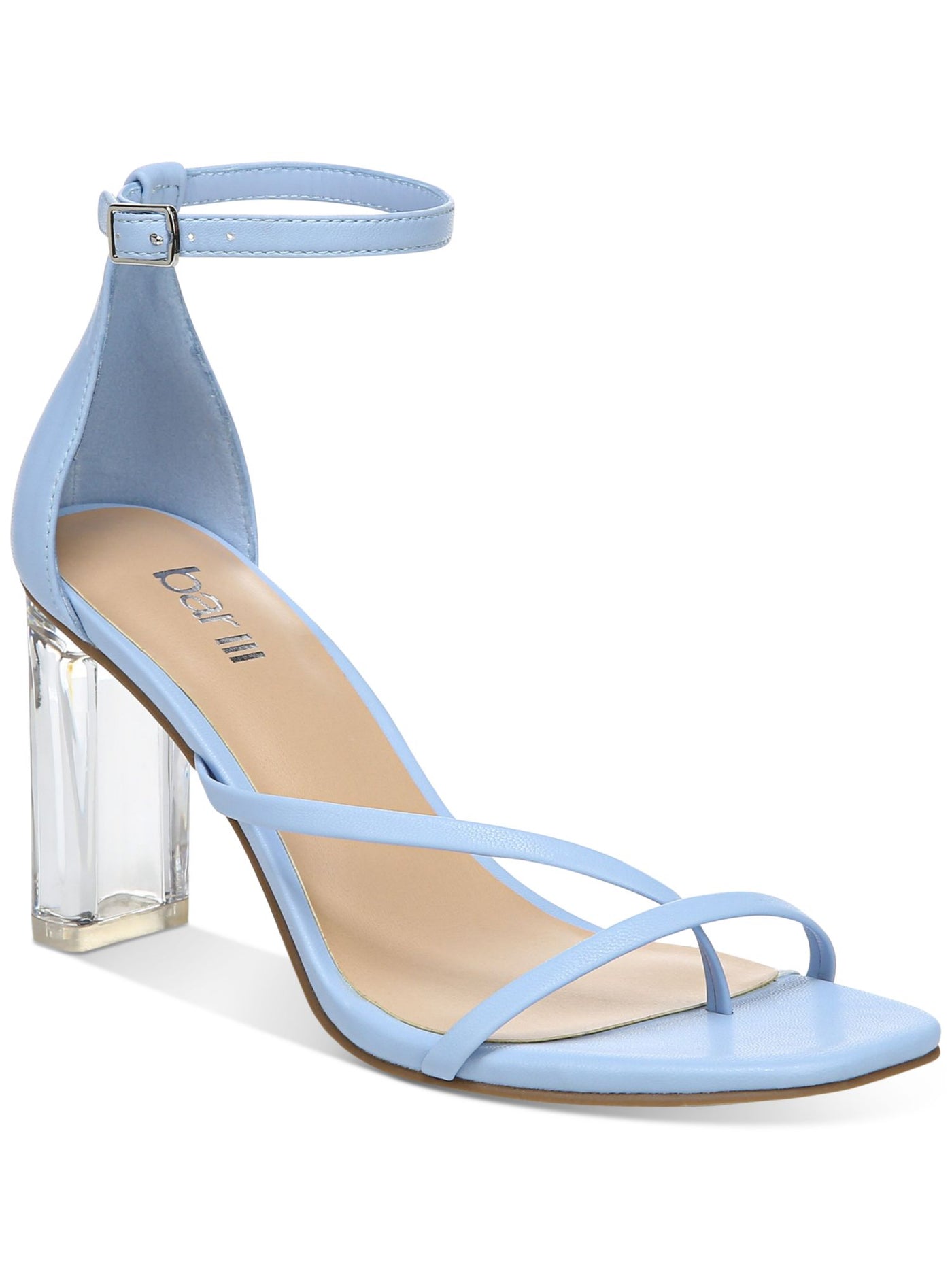 BAR III Womens Light Blue Transparent Heel Cushioned Asymmetrical Adjustable Ankle Strap Blakke Open Toe Block Heel Buckle Dress Heeled Thong Sandals 12 M