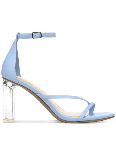 BAR III Womens Light Blue Transparent Heel Cushioned Asymmetrical Adjustable Ankle Strap Blakke Open Toe Block Heel Buckle Dress Heeled Thong Sandals 7.5 M