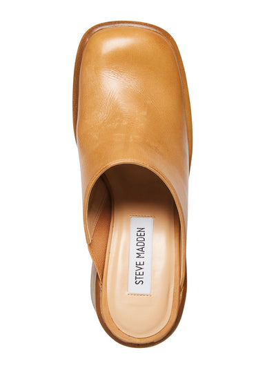 STEVE MADDEN Womens Brown 1" Platform Padded Goring Flirtie Square Toe Block Heel Slip On Leather Clogs Shoes 8.5 M