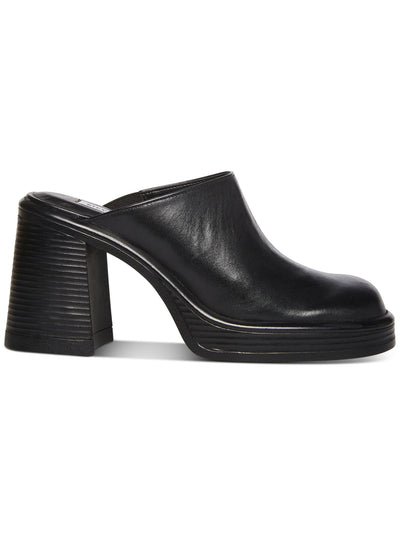 STEVE MADDEN Womens Black 1" Platform Padded Goring Flirtie Square Toe Block Heel Slip On Leather Clogs 6 M