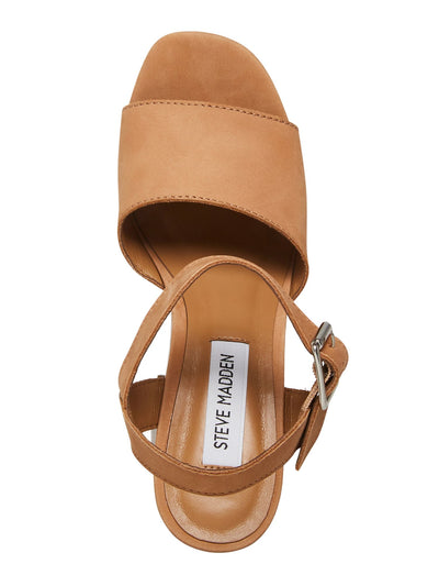 STEVE MADDEN Womens Brown 1-1/2" Platform Ankle Strap Comfort Kye Round Toe Block Heel Buckle Leather Heeled Sandal 11 M