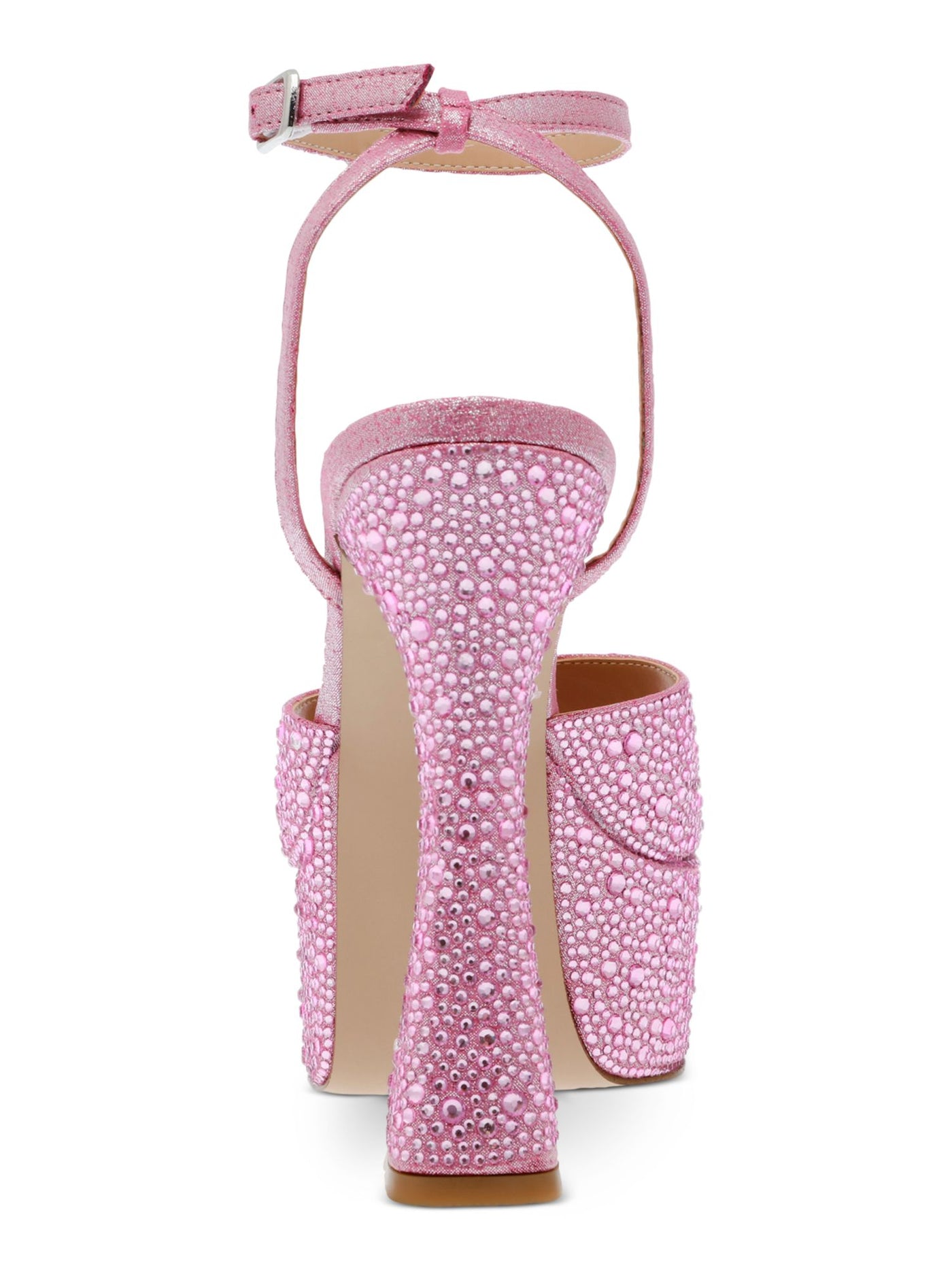 STEVE MADDEN Womens Pink Rhinestone 2" Platform Padded Adjustable Ankle Strap Lightness Square Toe Flare Buckle Heeled Sandal 8 M