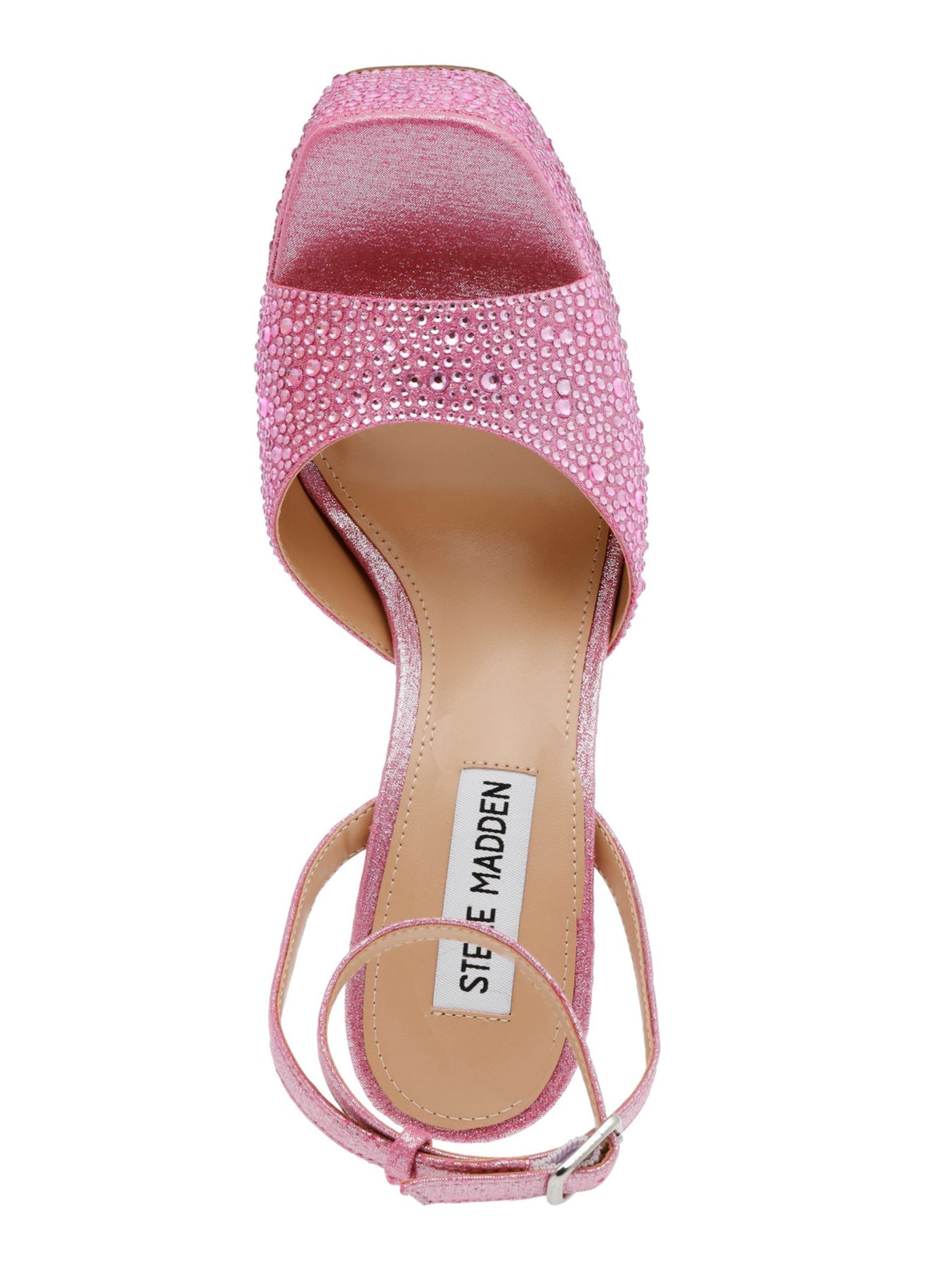 STEVE MADDEN Womens Pink Rhinestone 2" Platform Padded Adjustable Ankle Strap Lightness Square Toe Flare Buckle Heeled Sandal 8 M