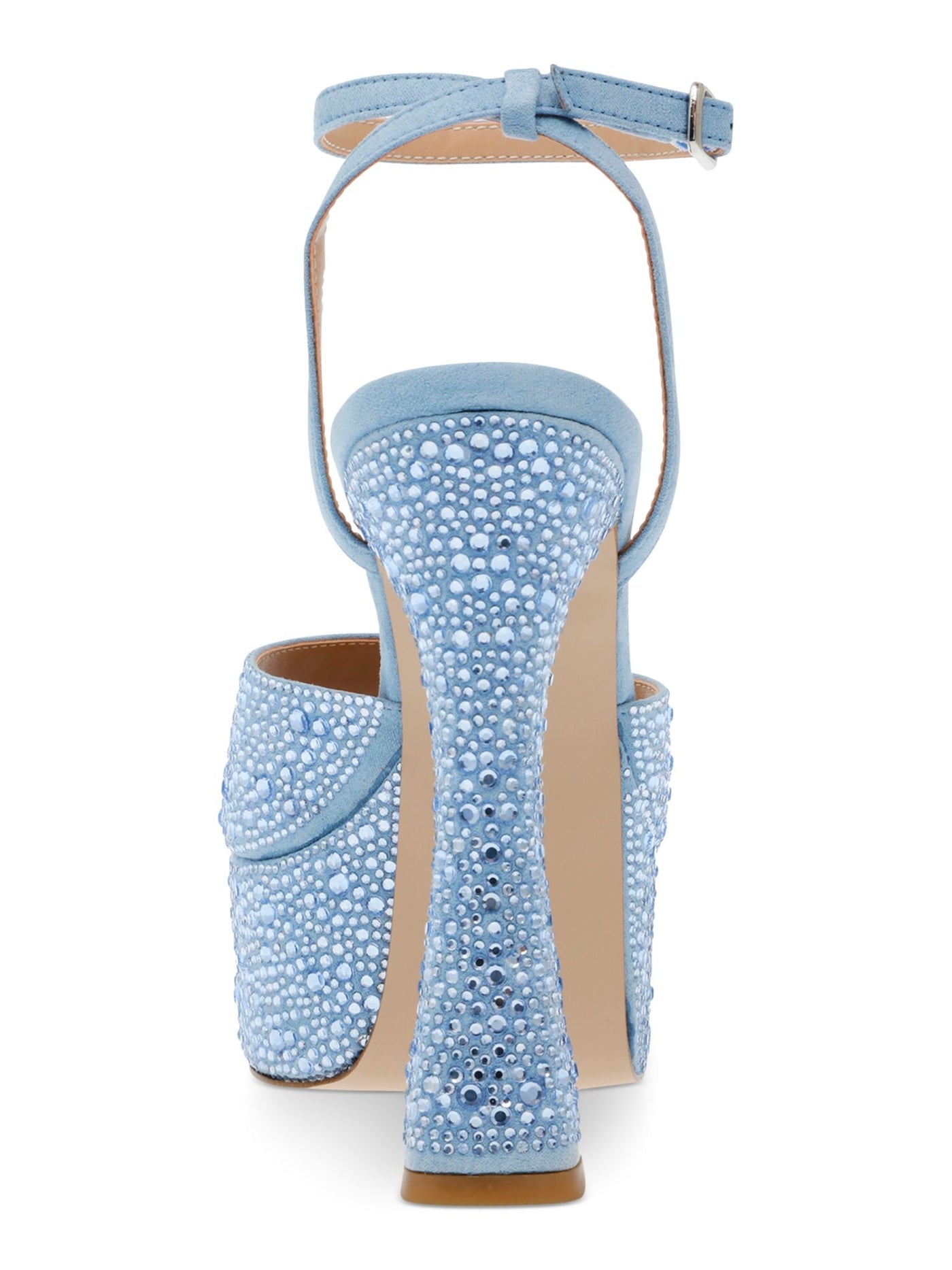 STEVE MADDEN Womens Light Blue 2" Platform Ankle Strap Rhinestone Lightness Square Toe Flare Buckle Dress Heeled Sandal 10 M