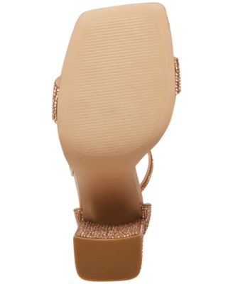 STEVE MADDEN Womens Beige Ankle Strap Rhinestone Tiaa Square Toe Block Heel Buckle Dress Heeled