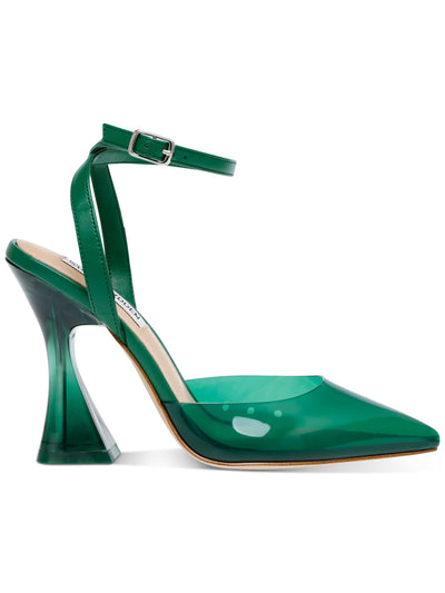 STEVE MADDEN Womens Green Translucent Padded Ankle Strap Zelie Pointed Toe Flare Buckle Pumps Shoes 6 M