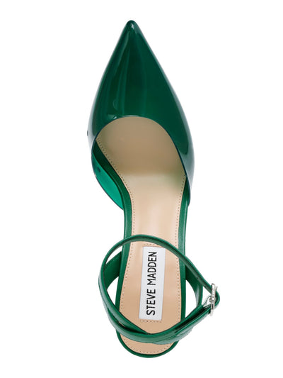 STEVE MADDEN Womens Green Translucent Padded Ankle Strap Zelie Pointed Toe Flare Buckle Pumps Shoes 5 M