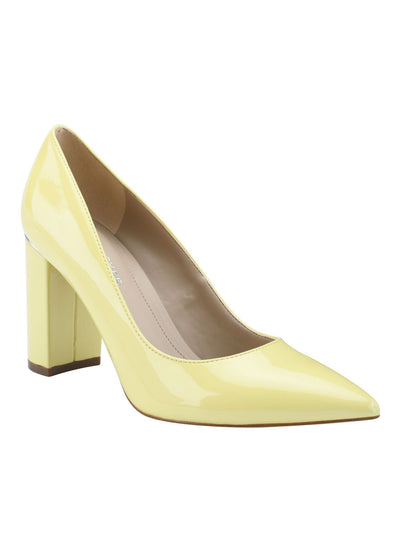 MARC FISHER Womens Yellow Cushioned Viviene Pointy Toe Block Heel Slip On Dress Pumps Shoes 7 M