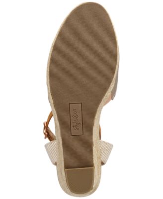 STYLE & COMPANY Womens Gold Mixed Media Jute Wrapped Ankle Strap Padded Mailena Round Toe Wedge Buckle Espadrille Shoes M