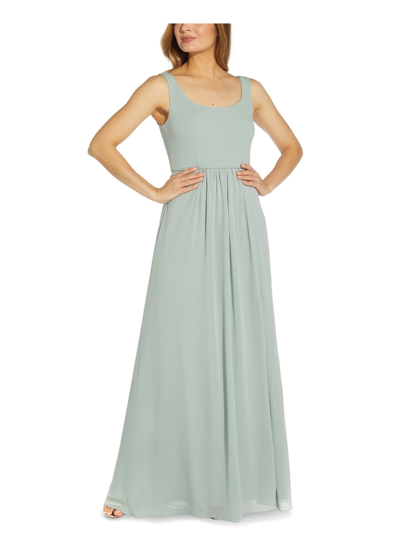 ADRIANNA PAPELL Womens Light Blue Stretch Slitted Zippered Sheer Lined Sleeveless Square Neck Full-Length Evening Gown Dress 4