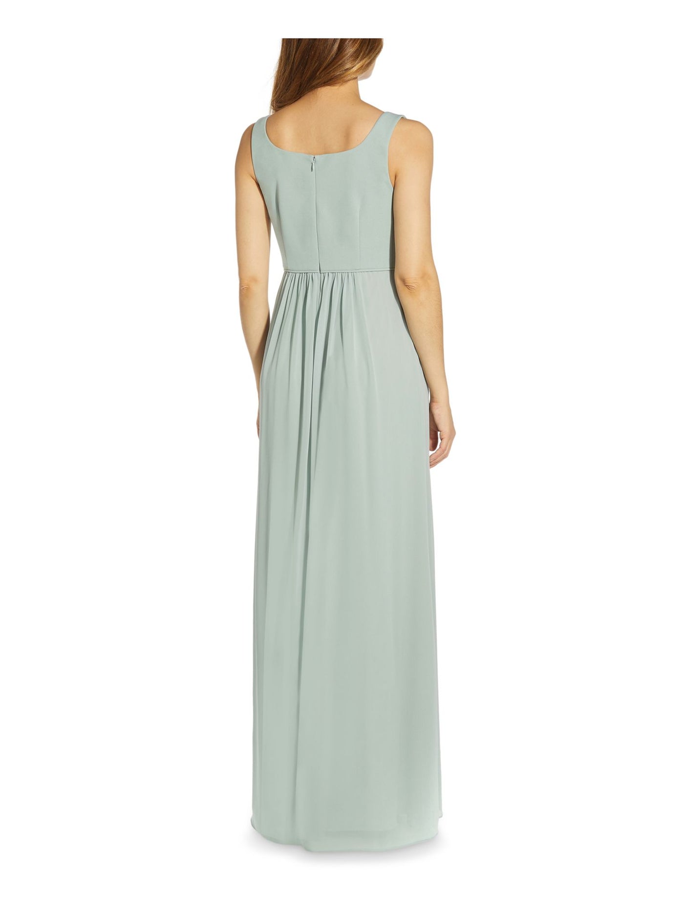 ADRIANNA PAPELL Womens Light Blue Stretch Slitted Zippered Sheer Lined Sleeveless Square Neck Full-Length Evening Gown Dress 4