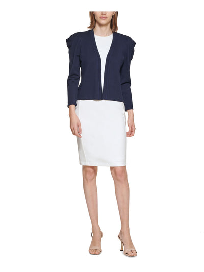 CALVIN KLEIN Womens Navy Pouf Sleeve Open Front Wear To Work Cardigan S