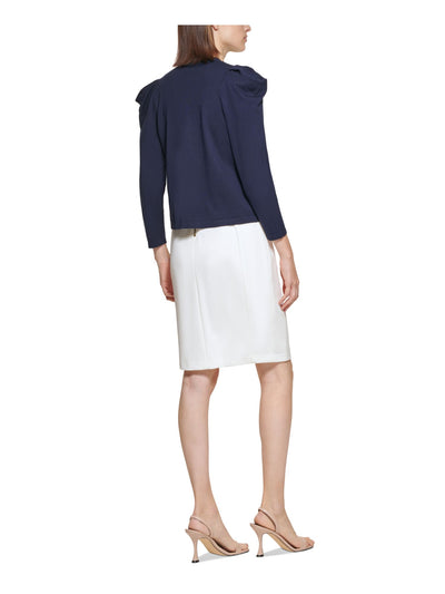 CALVIN KLEIN Womens Navy Pouf Sleeve Open Front Wear To Work Cardigan S