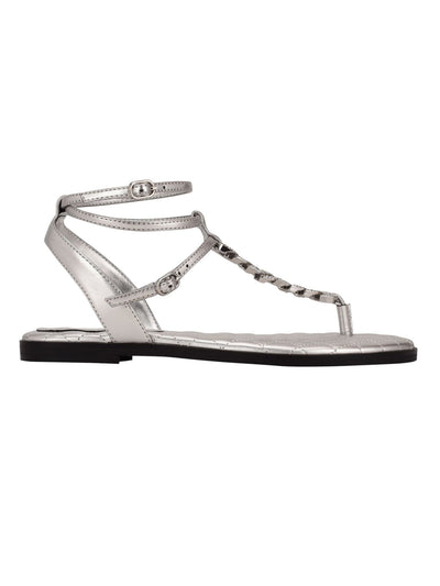 GUESS Womens Silver Chain Strappy Rhinestone Brighti Round Toe Buckle Sandals Shoes 6 M