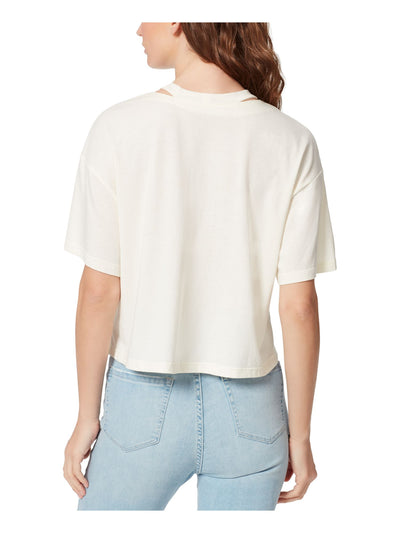 FRAYED Womens Cut Out Short Sleeve Crew Neck Slit High-low Hem T-Shirt