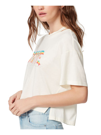 FRAYED Womens Cut Out Short Sleeve Crew Neck Slit High-low Hem T-Shirt