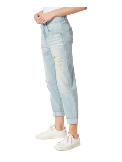 FRAYED JEANS Womens Light Blue Denim Pocketed Zippered Relaxed Fit Cuffed Pants 28