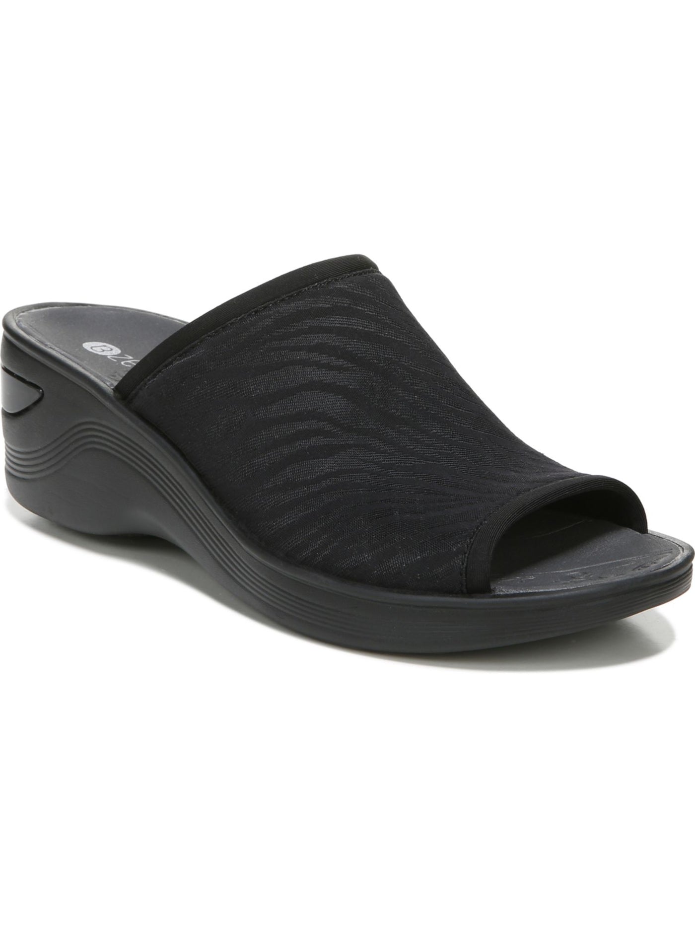 BZEES Womens Black Tonal Animal Print Cushioned Deluxe Peep Toe Wedge Slip On Sandals Shoes 6.5 M