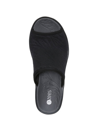 BZEES Womens Black Tonal Animal Print Cushioned Deluxe Peep Toe Wedge Slip On Sandals Shoes 6.5 M