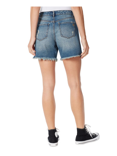 FRAYED Womens Blue Denim Frayed Zippered Pocketed Cut Off High Waist Shorts 29