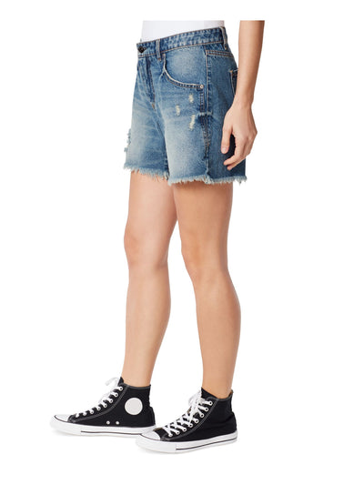 FRAYED Womens Blue Denim Frayed Zippered Pocketed Cut Off High Waist Shorts 29