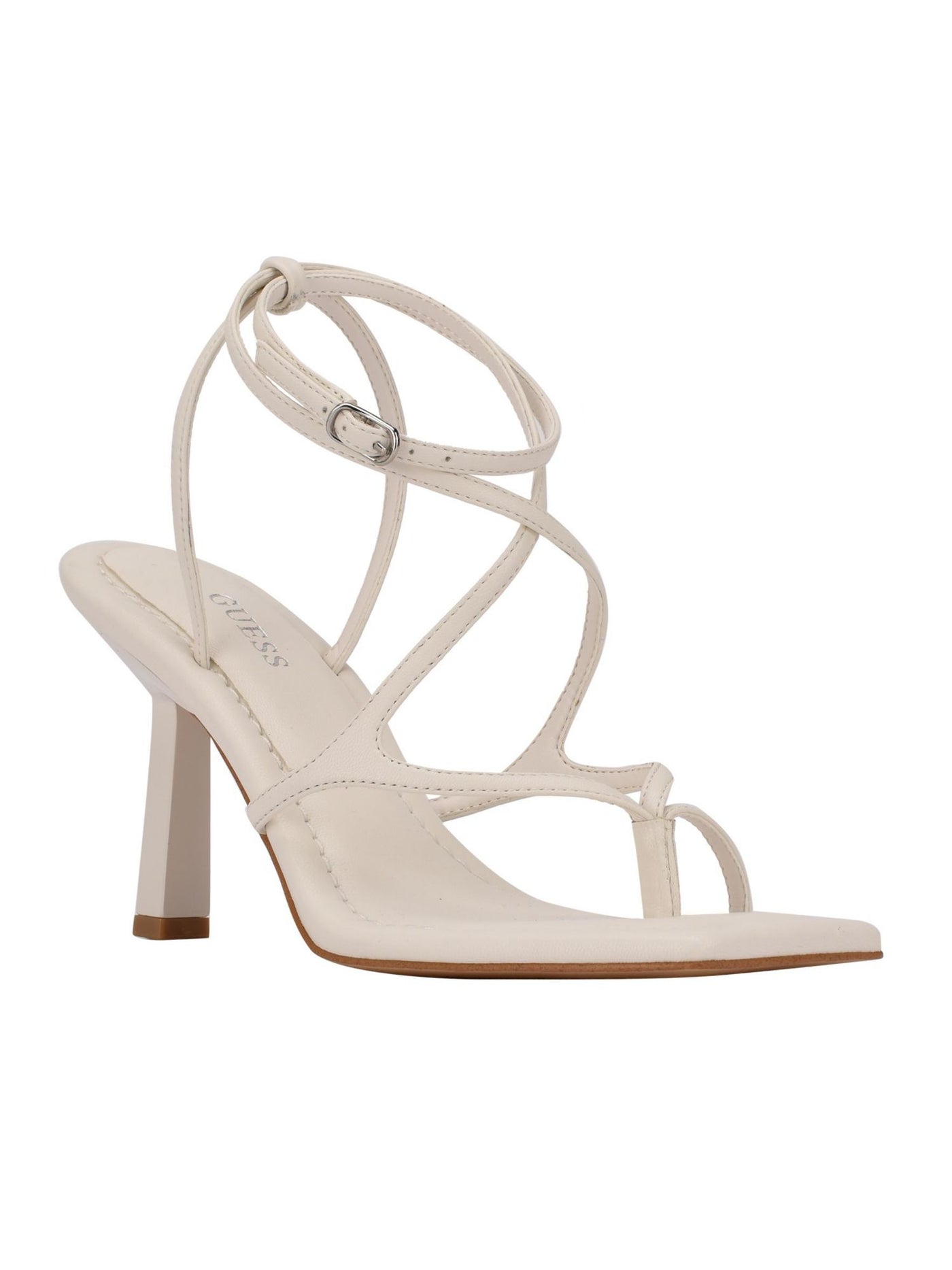 GUESS Womens White Strappy Leeba Square Toe Stiletto Buckle Dress Heeled Thong Sandals 9.5 M