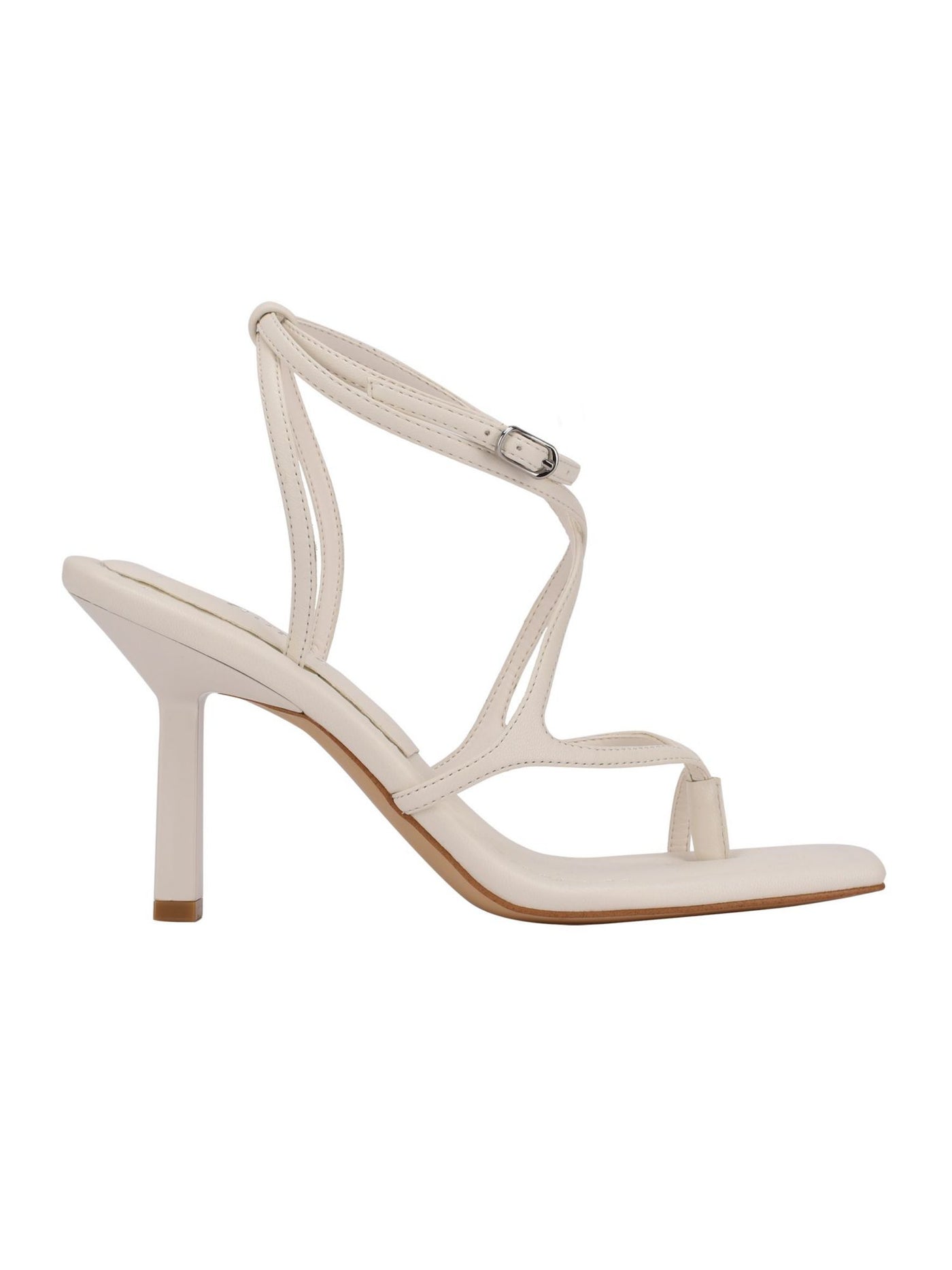 GUESS Womens White Strappy Leeba Square Toe Stiletto Buckle Dress Heeled Thong Sandals 9.5 M