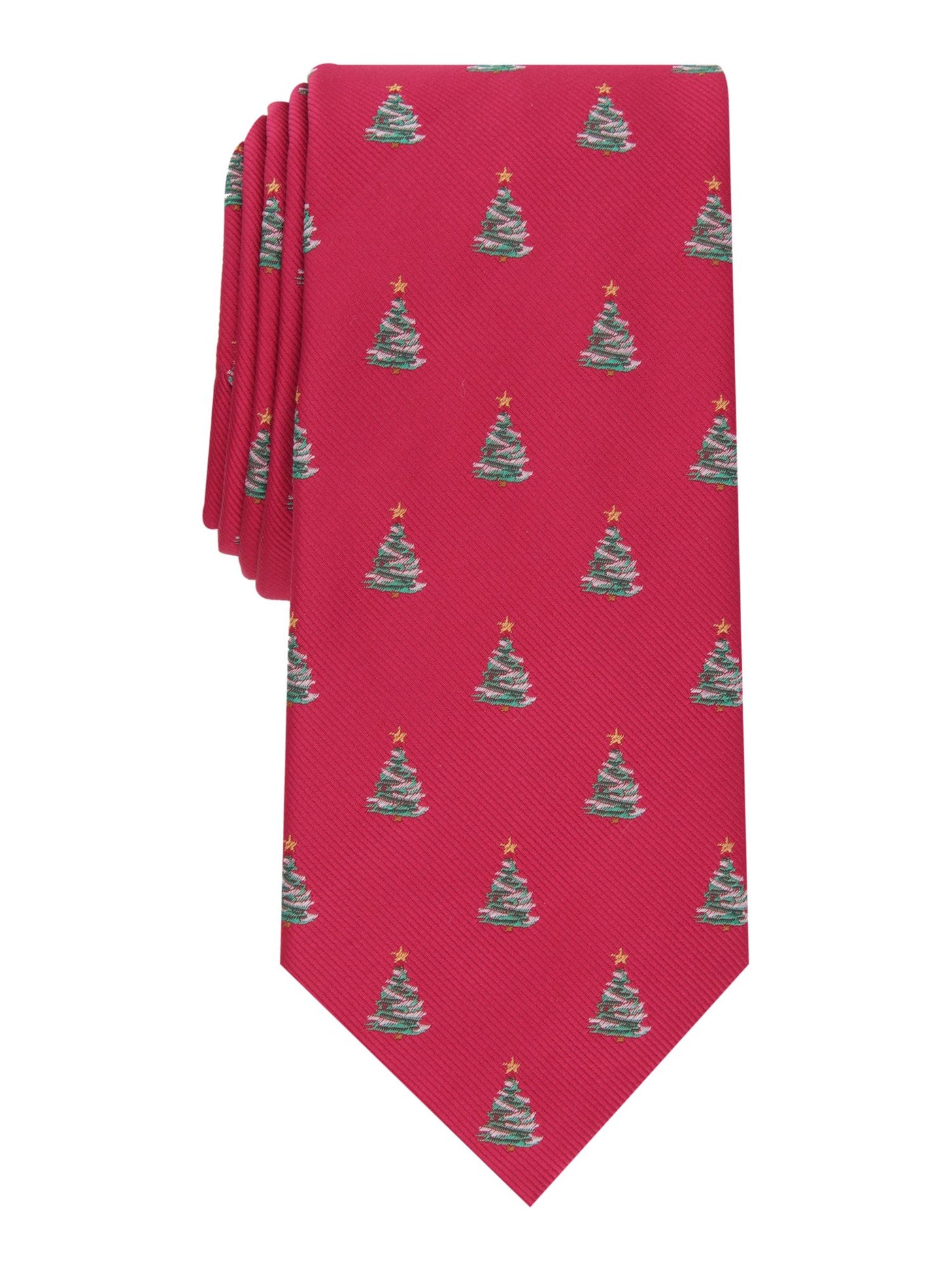 CLUBROOM Mens Red Graphic Holiday Tree Slim Neck Tie