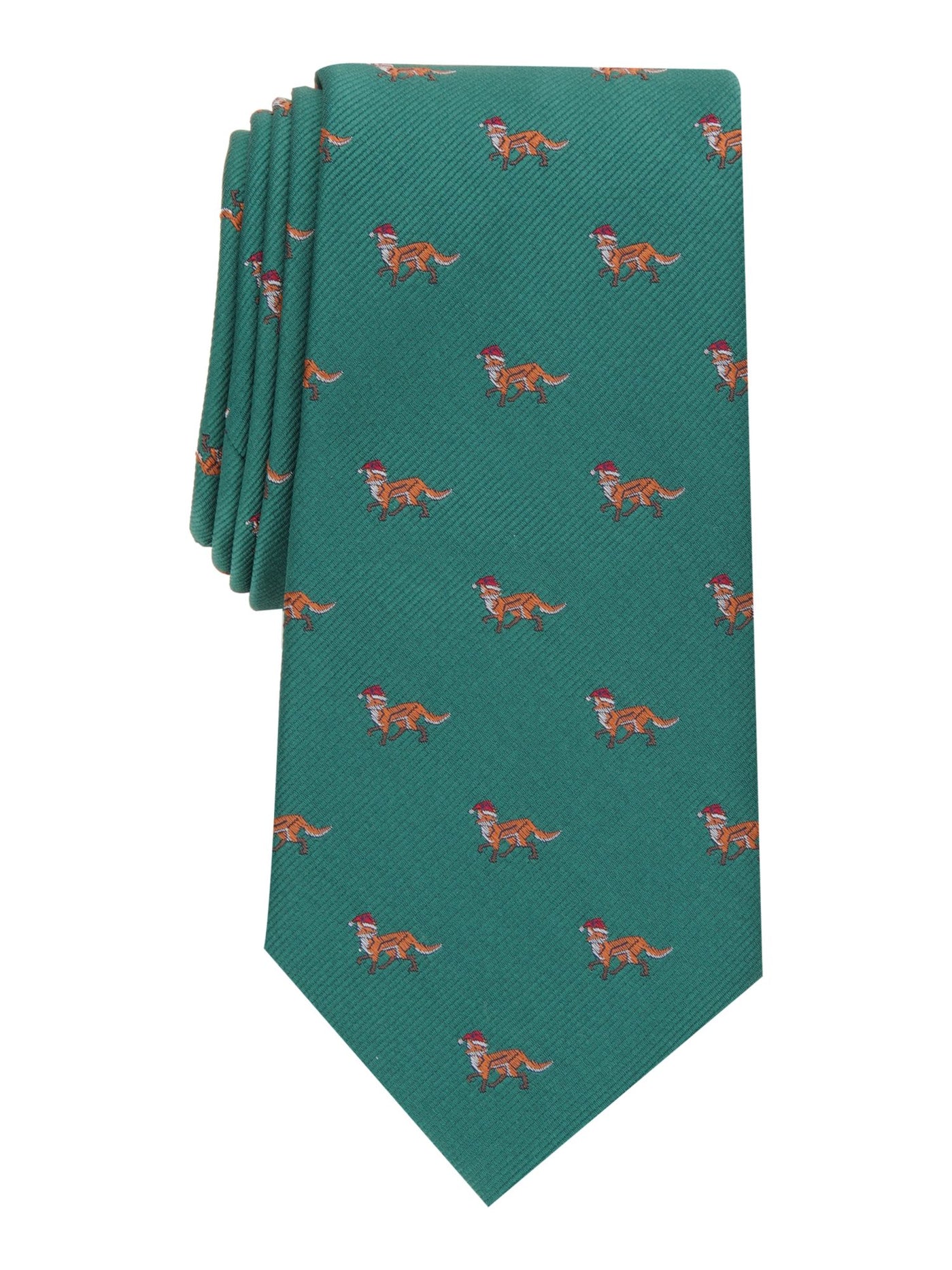 CLUBROOM Mens Green Graphic Holiday Fox Slim Neck Tie