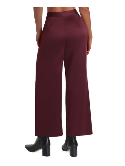 HALSTON Womens Burgundy Zippered Pleated Cropped Lightweight Breathable Wear To Work Wide Leg Pants L