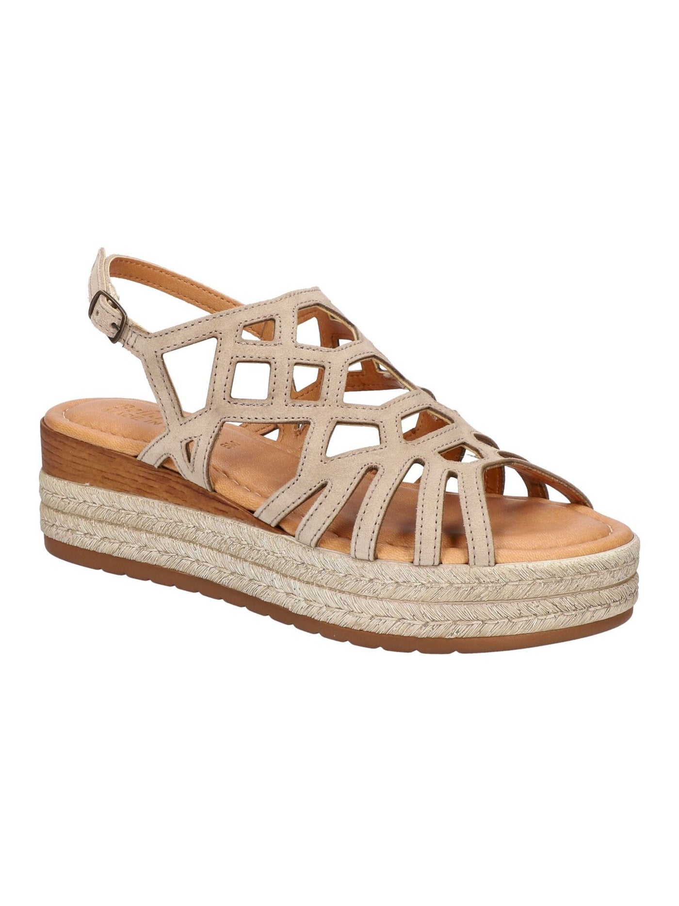 BELLA VITA Womens Beige Strappy Padded Zip Round Toe Wedge Buckle Leather Espadrille Shoes 9 WW