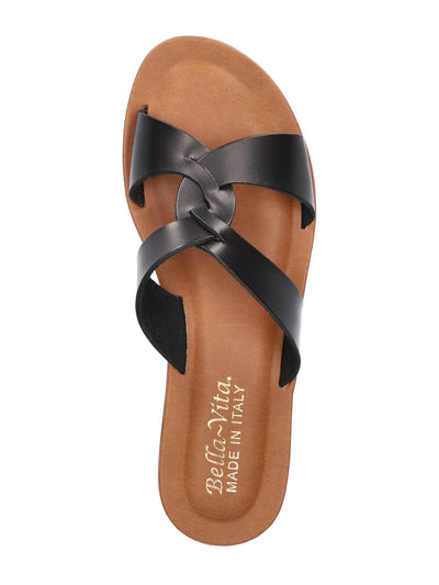 BELLA VITA Womens Black Twisted Padded Lightweight Dov-italy Open Toe Slip On Leather Slide Sandals Shoes 6.5 M