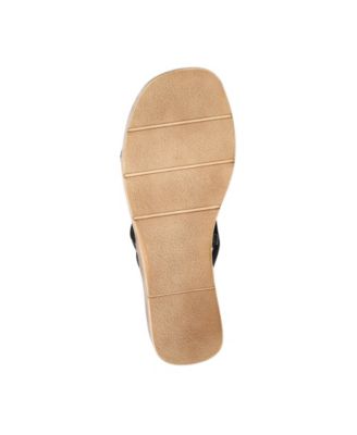BELLA VITA Womens Black Asymmetrical 1" Platform Cushioned Rhinestone Ona-italy Open Toe Wedge Slip On Leather Sandals Shoes M