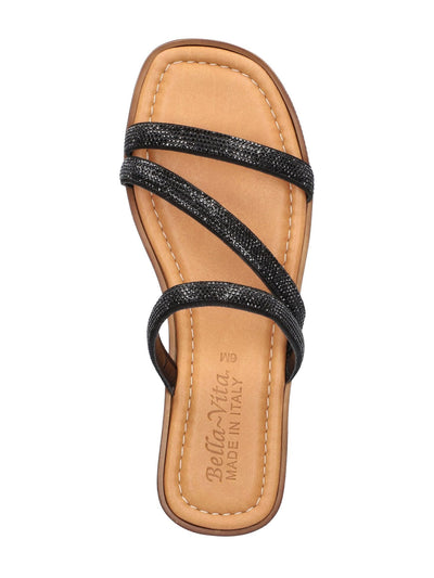 BELLA VITA Womens Black Asymmetrical 1" Platform Cushioned Rhinestone Ona-italy Open Toe Wedge Slip On Leather Sandals Shoes 7.5 M