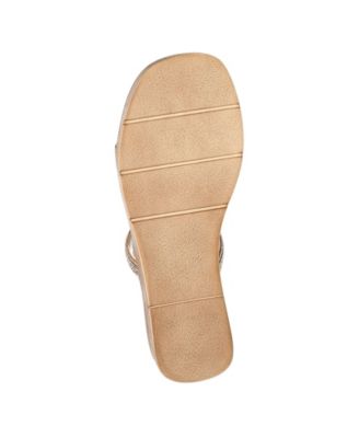 BELLA VITA Womens Silver Asymmetrical 1" Platform Cushioned Rhinestone Ona-italy Square Toe Wedge Slip On Leather Slide Sandals Shoes M