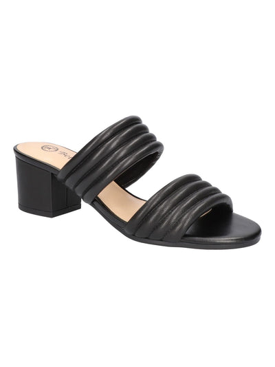 BELLA VITA Womens Black Quilted Padded Georgette Round Toe Block Heel Slip On Leather Heeled Sandal 8.5 M