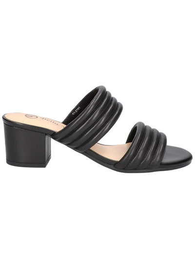 BELLA VITA Womens Black Quilted Padded Georgette Round Toe Block Heel Slip On Leather Heeled Sandal 8.5 M