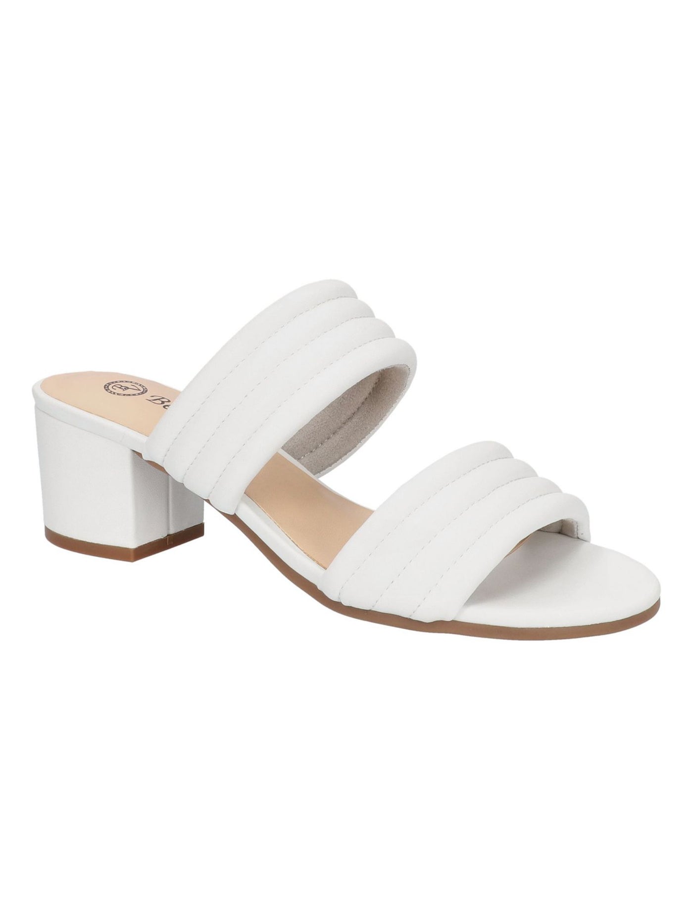 BELLA VITA Womens White Quilted Padded Georgette Round Toe Block Heel Slip On Leather Heeled Sandal 8 WW