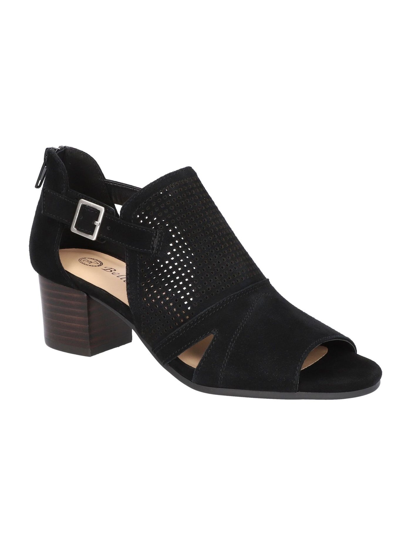 BELLA VITA Womens Black Perforated Adjustable Illiana Open Toe Block Heel Zip-Up Leather Heeled Sandal 8 N